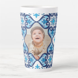 Caneca De Café Latte Própria imagem, Azulejos azuis e brancos 