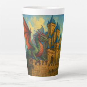 Caneca De Café Latte Protetor de Castelo de Dragão Medieval