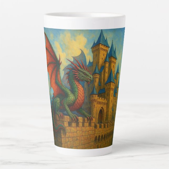 Caneca De Café Latte Protetor de Castelo de Dragão Medieval (Frente)