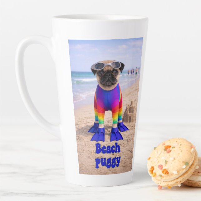 Caneca De Café Latte Pug da Praia (In Situ)