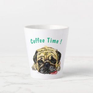 Caneca De Café Latte Pug Dog Engraçado Latte Mug - Texto Personalizado