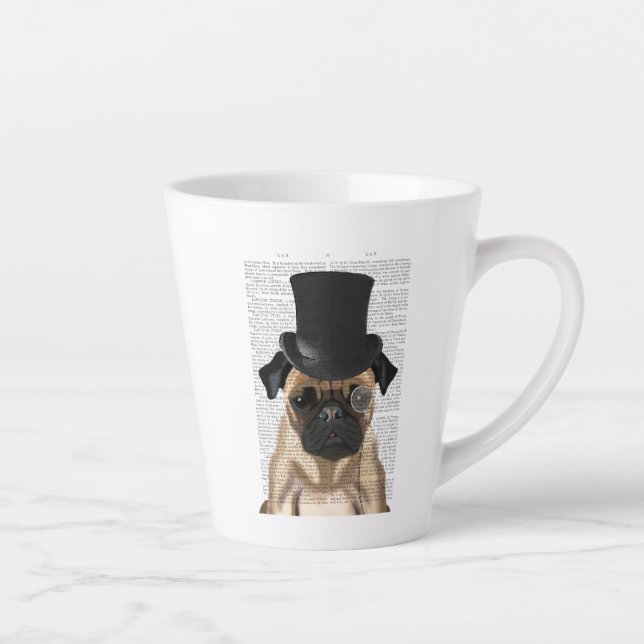 Caneca De Café Latte Pug, Formal Hound e Chapéu (Direita)