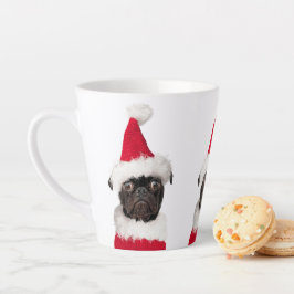 Caneca De Café Latte Pug preto de Natal bonito no Chapéu Santa