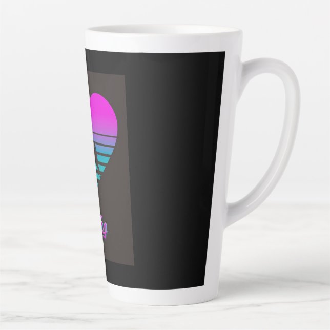 Caneca De Café Latte Pug Vaporwave Heart Pug Dog Lover Gift (Direita)