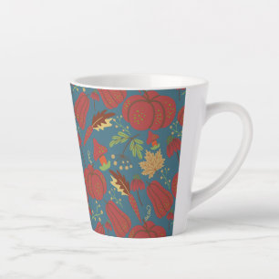 Caneca De Café Latte Pumpkin e cenoura, sem costura, padrão vermelho e 
