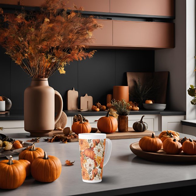 Caneca De Café Latte Pumpkin Floral (Criador carregado)
