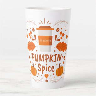 Caneca De Café Latte Pumpkin Personalizado Café de especiarias, folhas
