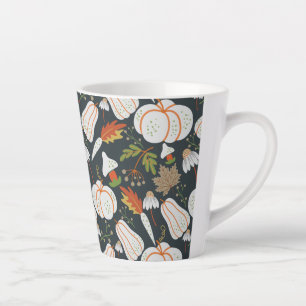 Caneca De Café Latte Pumpkin sem costura padrão floral preto e branco