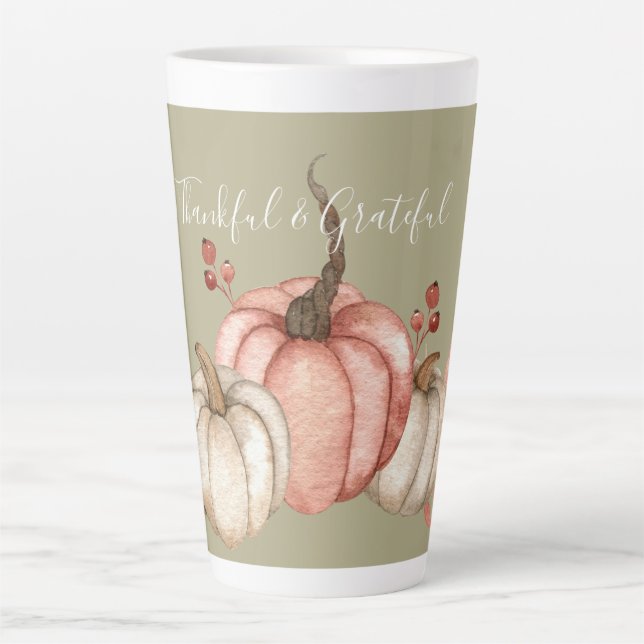 Caneca De Café Latte Pumpkins bonito de Aquarela na Sage (Frente)