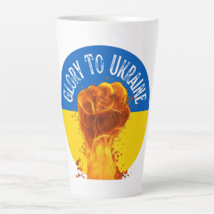Caneca De Café Latte Punho Flamejante Bandeira da Ucrânia Resistência