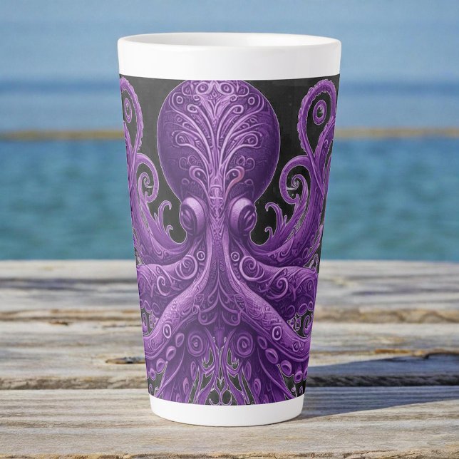Caneca De Café Latte Purple Octopus Victorian Steampunk Kraken  (Criador carregado)