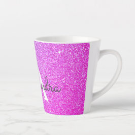 Caneca De Café Latte Purple Pink Sparkle Monograma Nome Inicial