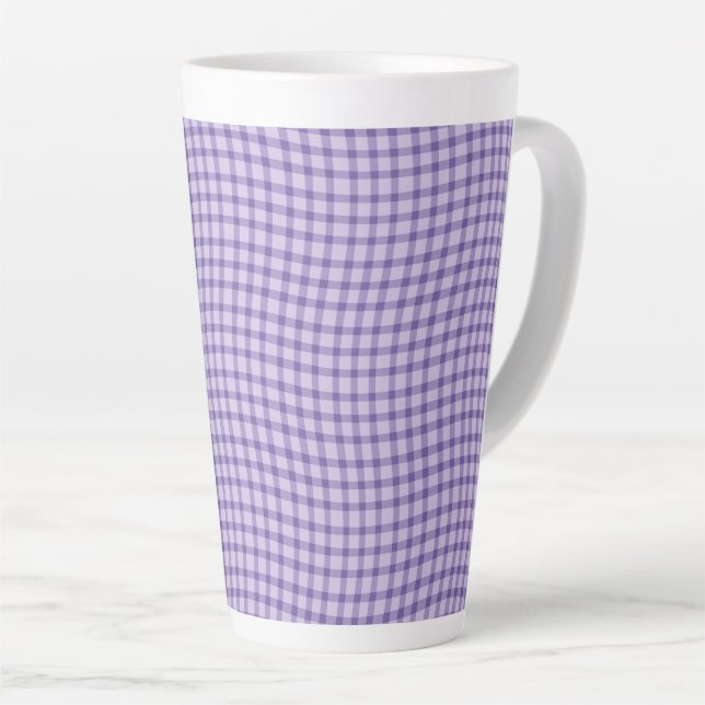 Caneca De Café Latte Purple Plaid Checker Seamless Pattern (Ângulo direito)