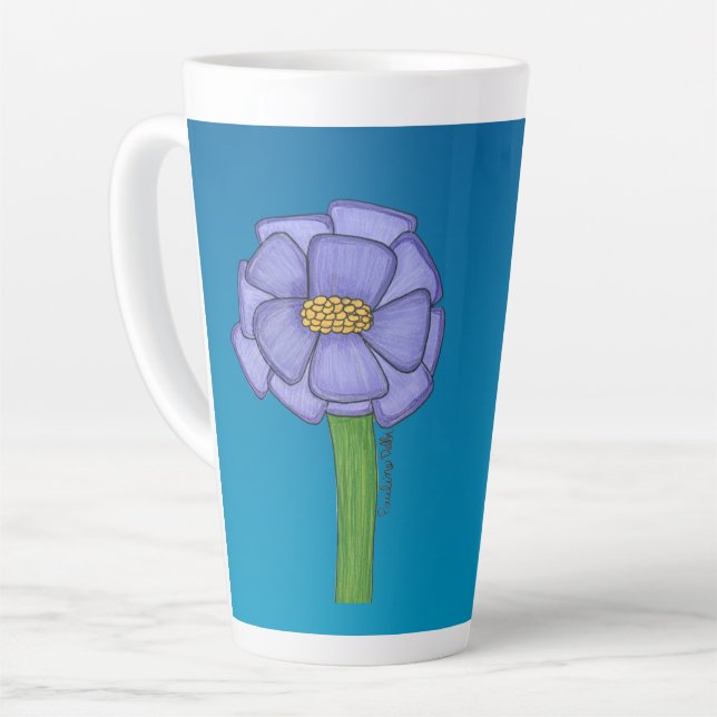 Caneca De Café Latte Purple Square Flower with Blue background (Ângulo esquerdo)