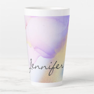 Caneca De Café Latte Purple Watercolor Dourado Luxury Nome Personalizad