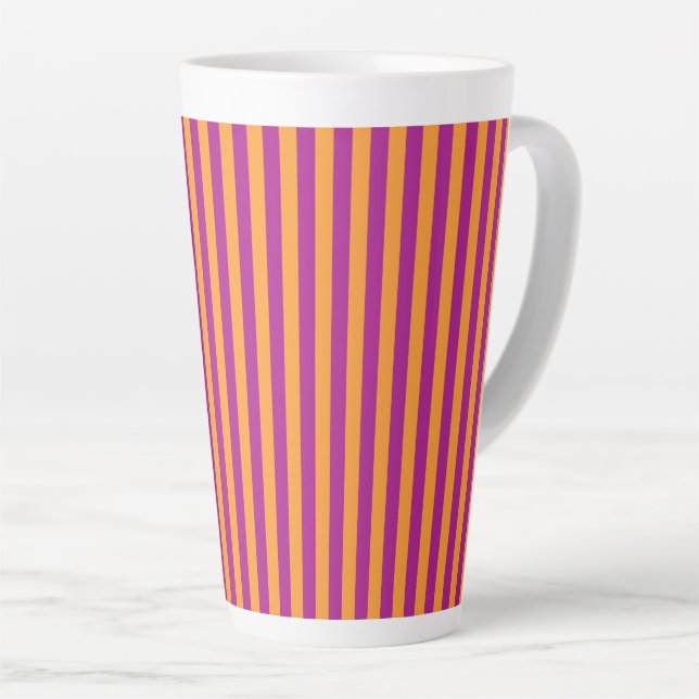 Caneca De Café Latte Púrpura Laranja Stripes Sem Olhos Padrão (Ângulo direito)