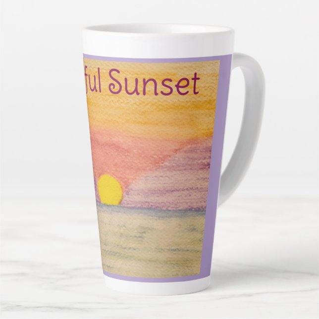 Caneca De Café Latte Púrpura Pálida Sunset Colorida (Ângulo direito)