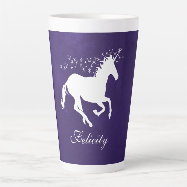 Caneca De Café Latte Púrpura Unicorn Personalizada Lata Mug (Frente)