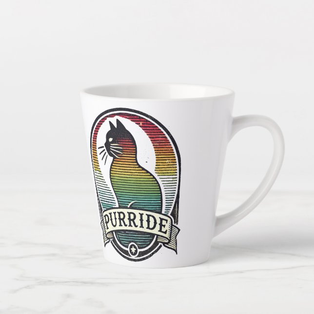Caneca De Café Latte Purride Cat Pride Rainbow Retro (Direita)