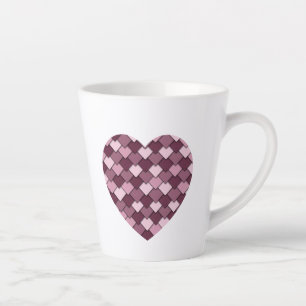 Caneca De Café Latte Quadrado Rosa Cherry e coração de Diamond