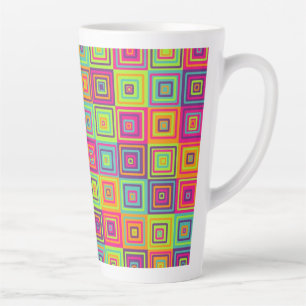 Caneca De Café Latte Quadrados Geométricos Coloridos