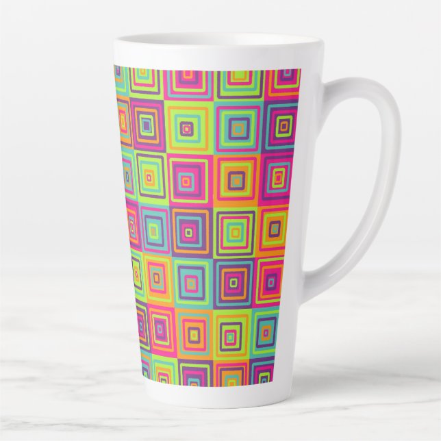 Caneca De Café Latte Quadrados Geométricos Coloridos (Direita)