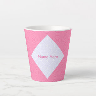 Caneca De Café Latte Quadrados ondulados brancos e rosa claro personali