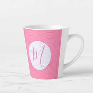 Caneca De Café Latte Quadrados Ondulados Rosa Suave Inicial Personaliza