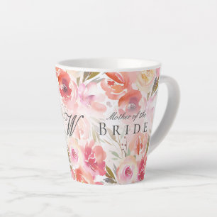 Caneca De Café Latte Quadrícula Floral De Água Rosa Mãe De Noiva
