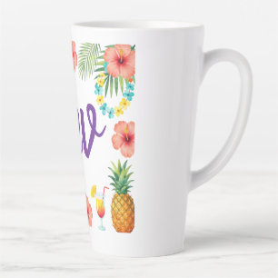 Caneca De Café Latte Quadro de Hibisco Tropical Vibrações de Aloha