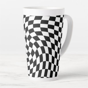 Caneca De Café Latte Quadro de Verificação Preto e Branco Verdadeiro