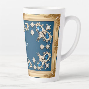 Caneca De Café Latte Quadro Dourado Elegante Adorcido Com Pedras Gemôni