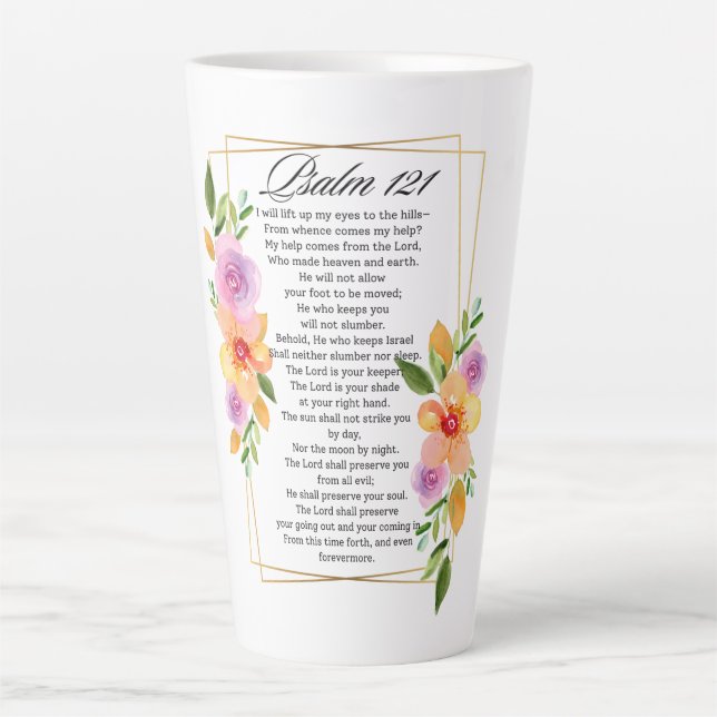 Caneca De Café Latte Quadro Geométrico Floral Psalm 121 (Frente)