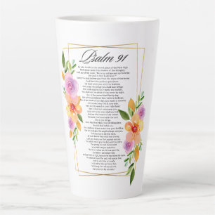 Caneca De Café Latte Quadro Geométrico Floral Psalm 91
