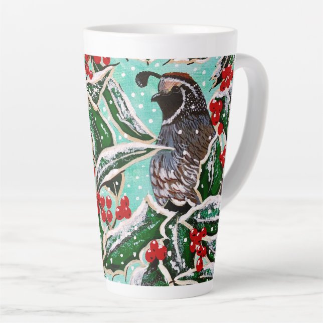 Caneca De Café Latte Quail in Holly Magnet (Ângulo direito)