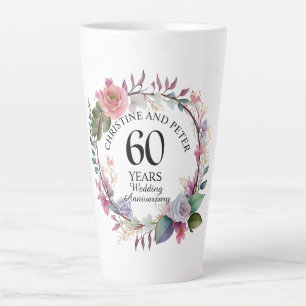 Caneca De Café Latte Qualquer Casamento (60) Aniversário Floral Elegant