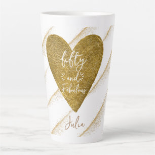 Caneca De Café Latte Qualquer Idade 50 E Dourado Coração Luminosa Fabul