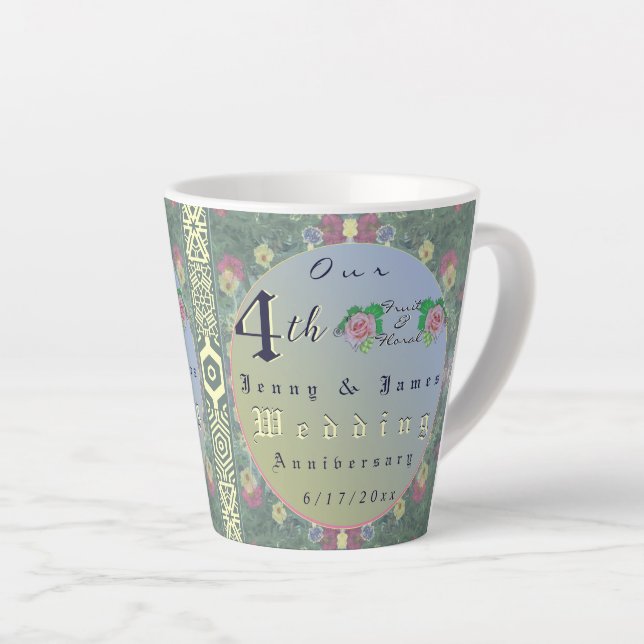 Caneca De Café Latte Quarto aniversário de casamento Floral (Ângulo direito)