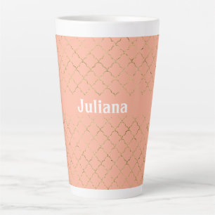 Caneca De Café Latte Quatrefoil Dourado, cor-de-rosa, bonito, personali