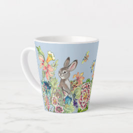 Caneca De Café Latte Rabbit Whimsso Blue Chinoiserie Floral Bunny La