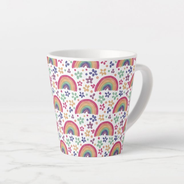 Caneca De Café Latte Rainbows & Flowers (Ângulo direito)
