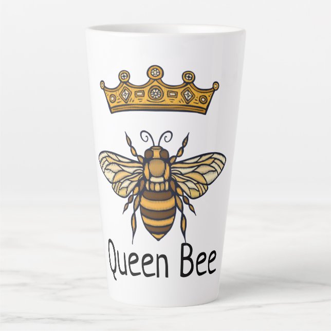 Caneca De Café Latte Rainha Bee Dourada Coroa Latte Mug (Frente)