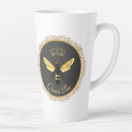 Caneca De Café Latte Rainha Cinza de Abelhas Francesas Elegante Amarelo