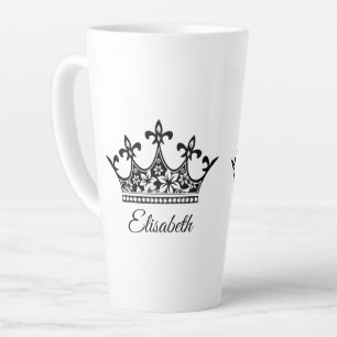 Caneca De Café Latte Rainha coroa floral branca e bela colheita