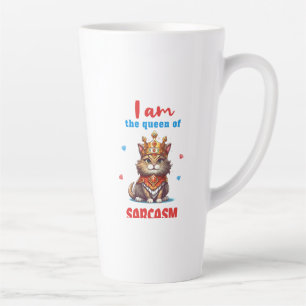 Caneca De Café Latte rainha do sarcasmo gato divertido
