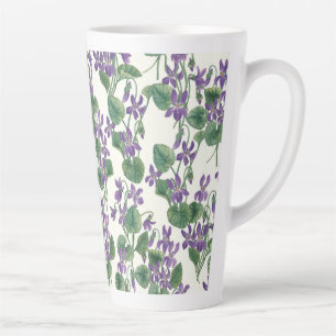 Caneca De Café Latte Ramalhetes de violetas em aquarela