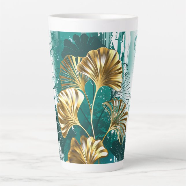 Caneca De Café Latte Ramificação com Ouro deixa Ginko Biloba (Frente)
