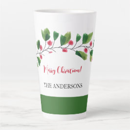 Caneca De Café Latte Ramo De Frutas Aquarela Vermelha E Verde Personali