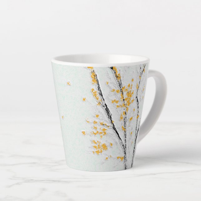 Caneca De Café Latte Ramos de Árvore de Outono com Folhas Amarelas (Ângulo direito)
