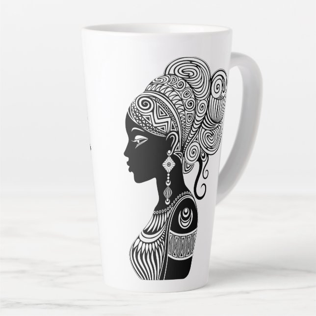 Caneca De Café Latte Rapariga africana Retrato Tribal Tatuagem (Ângulo direito)